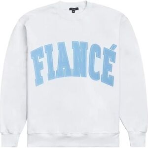 The Bar White Sweater with Blue 'Fiancé' Print